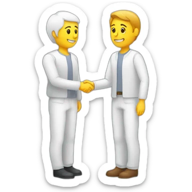 a seller and customer making a hand shake and give a product two white people  sticker