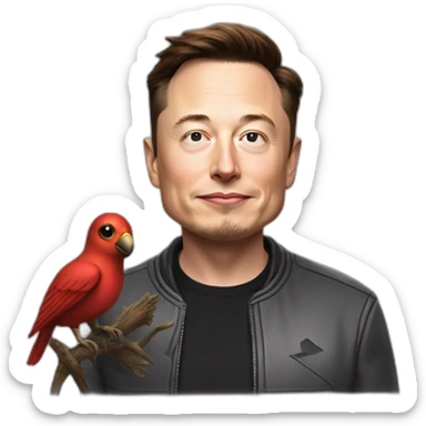 Elon Musk who sl with a cuddly bird from Twitter with an X on it sticker