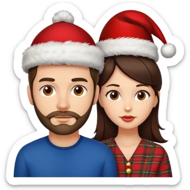 SCOTTISH MAN WITH STUBBLE AND BRUNETTE WOMAN WITH XMAS HAT sticker