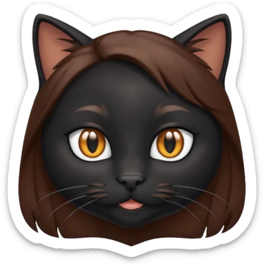 Cartoon female anthrophobic Black Cat with Brown hair sticker