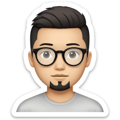 Asian boy with undercut hairdo, black glasses, short beard sticker