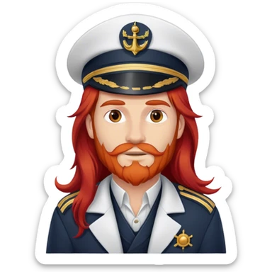 a male boat captain with long red hair sticker