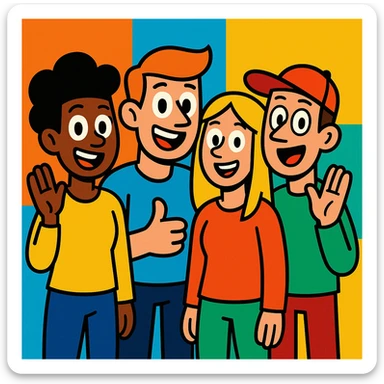 team, group of people, playful cartoon style sticker
