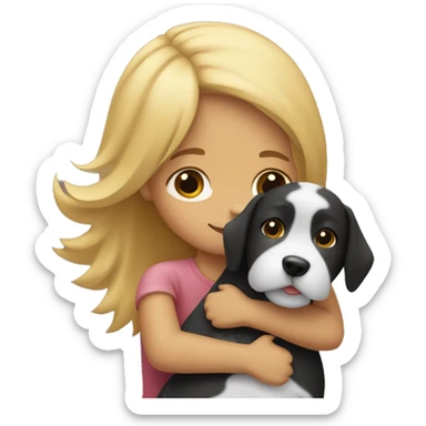 A girl hugging this yorkshire dog  sticker