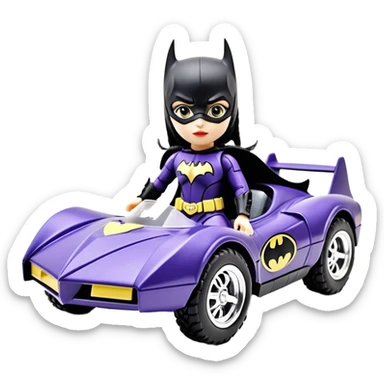 I:10 scale racing sexy fitted Batgirl’s buxom heroically armored midnight-colored tight outfit 1970’s tv style dark knight stealthy accurate sporty safe plush deluxe off-road pursuit drifting F1 town car (black hair, shoulders back against seat) rally vehicle  sticker