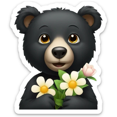 Black bear holding a flower  sticker