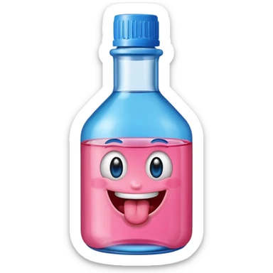 Smiling bottle of oil pink with silly face tongue out blue top sticker