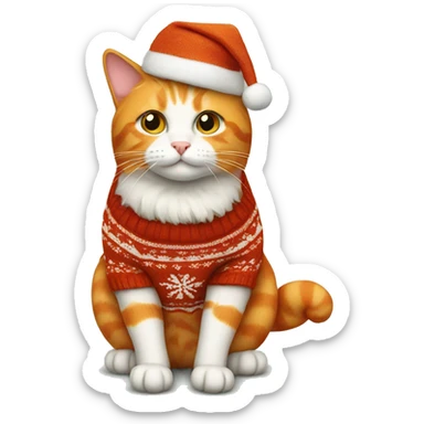 orange cat in a christmas sweater  sticker