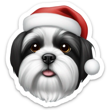 Black and white shih tzu with a Santa hat  sticker