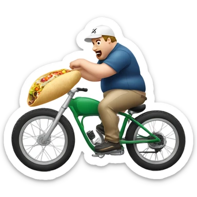 Fat white bike rider eating a burrito sticker