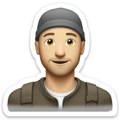 white young man bald with cap, + soft beard sticker