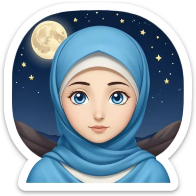 Turkish beautiful finish Konya girl blue eyes with moon hijab dress and watching the moonlight sky on the ground  sticker
