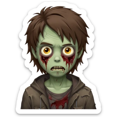 Boy, zombie, brown hair, medium long and wavy, emo, shaggy, dark, spooky, creepy expression sticker