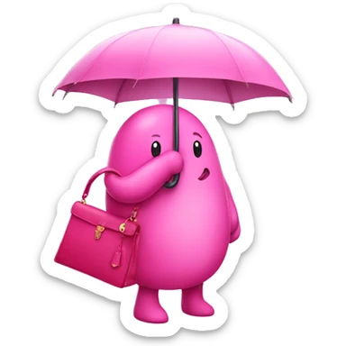 Pink classic rain worm with no face carrying a pink handbag  sticker