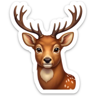 Cinematic Noble Deer Portrait Emoji, Poised and regal, with a graceful, slender build and a dappled coat of warm browns and creams, elegant antlers crowning its head, deep-set soulful gentle eyes, Simplified yet sharp and sophisticated features, highly detailed, glowing with a soft, dignified glow, high shine, intelligent and serene, stylized with an air of forest majesty, focused and attentive, soft glowing outline, capturing the essence of a watchful woodland guardian, so majestic it feels as though it could gracefully leap out of the screen with effortless authority! sticker