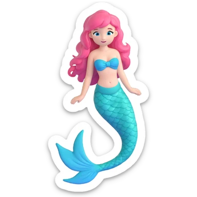 full length mermaid with pink hair, blue eyes, turquoise green tail sticker