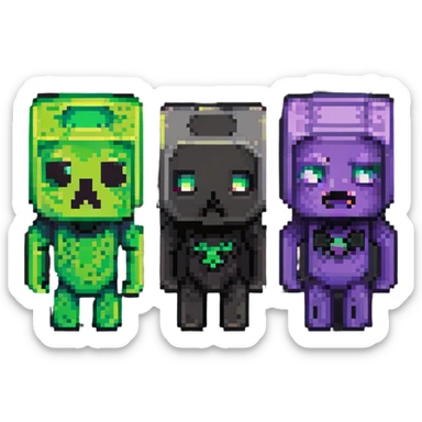 Creeper and Enderman heads fused down the middle, classic Minecraft colors, pixel art style sticker