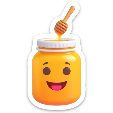 3D emoji style honey jar, honey dripping from the rim, simple and expressive sticker