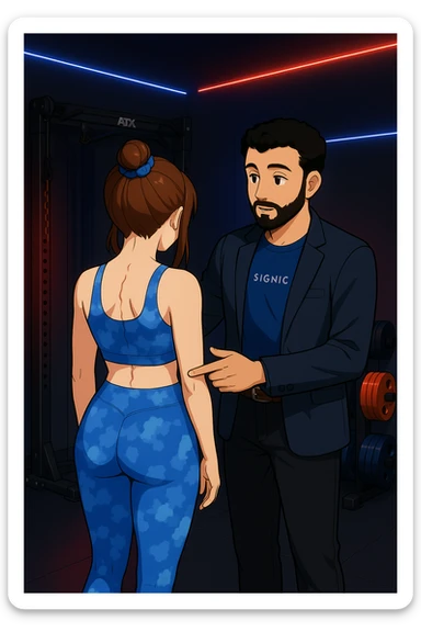 ispirati a questo stile di disegno e fai questa immagine in versione manga/webtoon a colori, il manga mostra la donna di spalle, mentre l'uomo le tocca la spina dorsale per spiegarle come funziona la scoliosi:
Con una scoliosi il baricentro corporeo cade maggiormente da un lato; per non cadere la schiena compensa accumulando tensione sul fianco opposto.
Il risultato? Si inclina e ruota sempre più, fino a che non cede (discopatie, artrosi, ecc) sticker