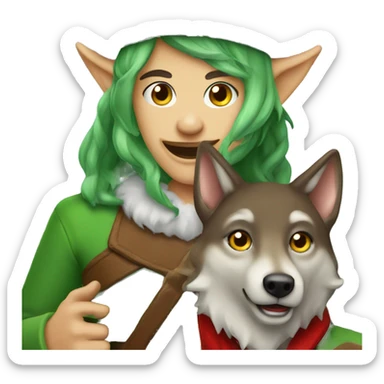 Christmas elf with a wolf  sticker