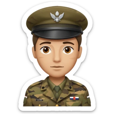French soldier, modern camouflage uniform, beret, neutral expression sticker