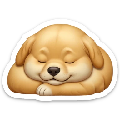 Cinematic Meme-Worthy Chubby Sleeping Golden Retriever Portrait Emoji, Head resting peacefully with a contented smile, featuring a delightfully chubby build and a luxuriously soft golden coat, eyes shut in a serene nap, Simplified yet hilariously adorable features, highly detailed, glowing with a soft, drowsy light, high shine, relaxed and utterly lovable, stylized with an air of playful laziness, bright and endearing, soft glowing outline, capturing the essence of a comically sleepy companion, so meme-worthy it feels like it could instantly become the next viral sensation of adorable slumber! sticker