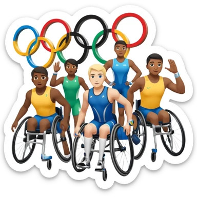paralympic games with disable athletes with the olympic rings sticker