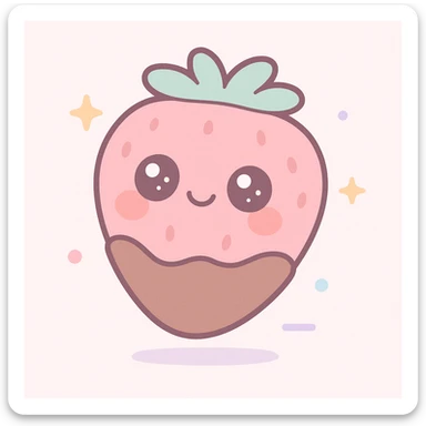 a strawberry in chocolate, kawaii cute style, adorable, soft colors sticker