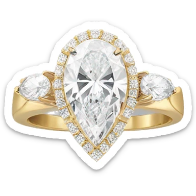 Gold oval center and pear side diamond engagement ring sticker