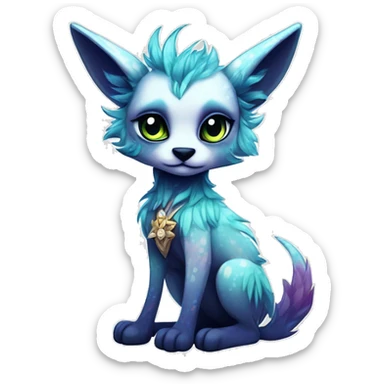 Cool cute Kawaii edgy ethereal futuristic modern epic fantasy animal sparkle fursona Fionbri creature by griffsnuff & LiLaiRa & Falvie full body sticker