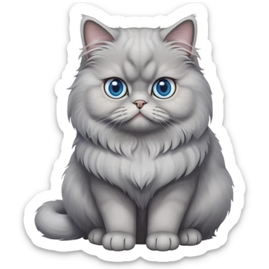 gray Persian cat full body sitting with blue eyes sticker
