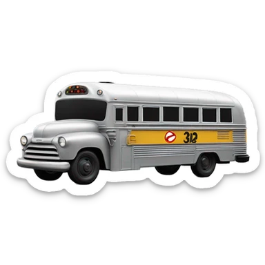 Side view shiny Graphite colored 1956 accessorized ghost busters school bus sticker