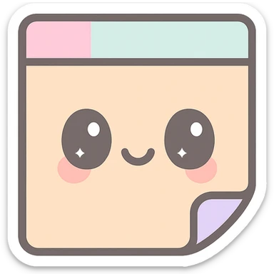 kawaii sticky note, cute face, pastel colors, simple design sticker