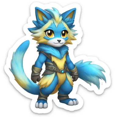Anthro-Edgy-Cool-Blue-Yellow-Beige-Orange-Contrast-Colors-Fantasy-Fur-Sona-Chibi-Shiny-Fakémon-Hybrid full body sticker
