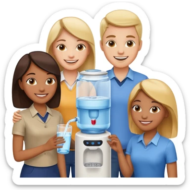a group of 3 employees gathered around a water cooler, smiling and chatting sticker