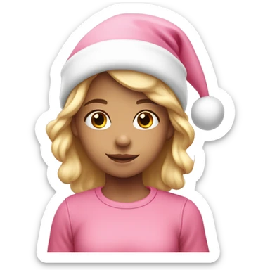 a cute little girl with blond hair and alight pink christmas hat sticker