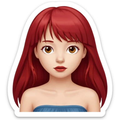 girl with long dark red hair and and bangs in a tube top emoji sticker