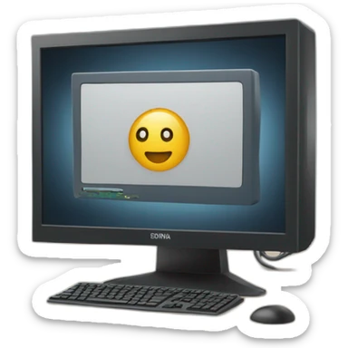 a monitor pc with a code program being processed sticker