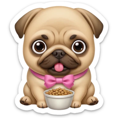 Pug com laço Rosa comendo ração sticker