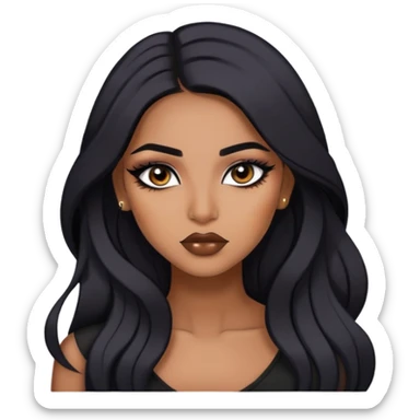 indian girl, brown skin, long black hair, brown underneath colored hair, baddie,pretty, makeup, lipliner, black eyeliner, sticker