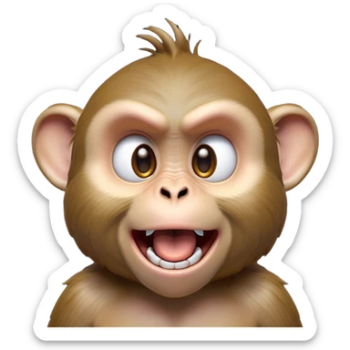Cinematic Comical Macaque Portrait Emoji, Head tilted dramatically with an exaggeratedly shocked expression, featuring a dynamic, animated face with wide, comically expressive eyes full of humorous disbelief, Simplified yet hilariously expressive features, highly detailed, glowing with a slightly sassy glow, high shine, dramatic yet playful, stylized with an air of quirky primate attitude, soft glowing outline, capturing the essence of a meme-worthy macaque that looks ready to side-eye its way into viral fame! sticker