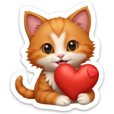 The ginger kitten is hugging a heart, very happy and smiling, he has a very beautiful face. sticker