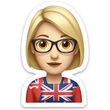 english teacher female with british flag sticker