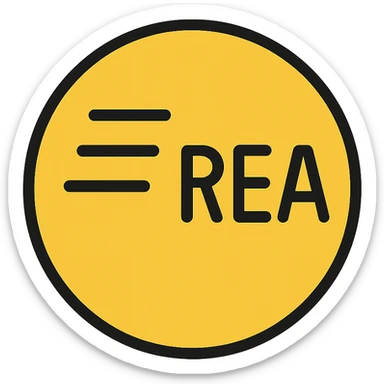 emoji with a single symbol of three grey horizontal lines, followed by the text 'REA' in capital letters, with the text in orange color, clean and modern style sticker