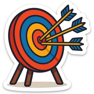 cartoon archery target with arrows, bold colors, no background sticker