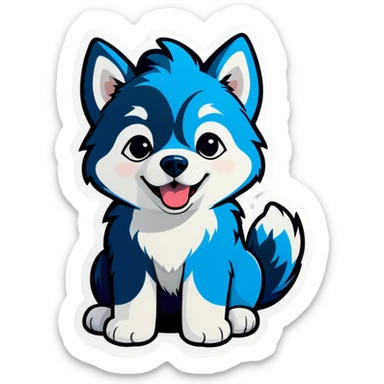 Husky puppy blue hair sticker