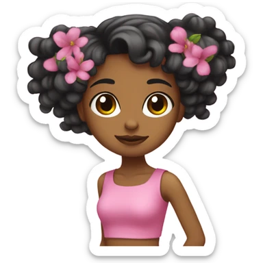Chica de pelo negro peinandose con un peine rosa sticker