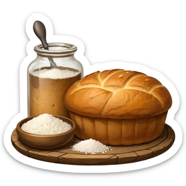  salt cellar and a loaf of peasant bread - still life composition sticker