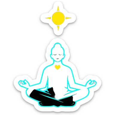 Person is meditating and his heart is glowing and shining sticker