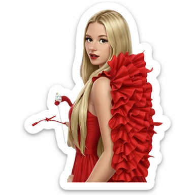 blonde girl in red dress sticker